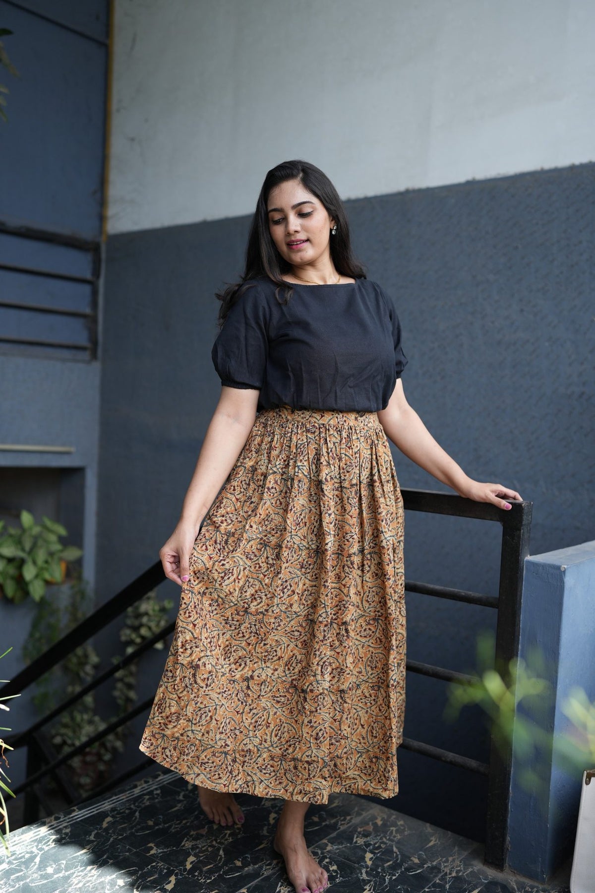 Avni - Kalamkari Skirt Set - Black