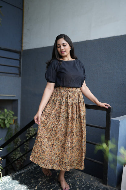 Avni - Kalamkari Skirt Set - Black