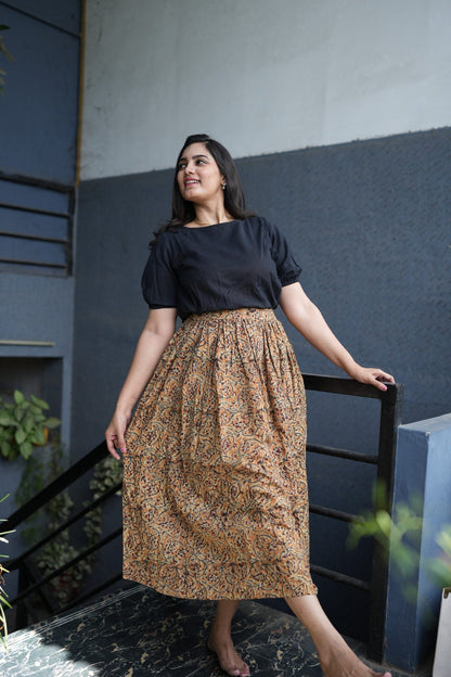 Avni - Kalamkari Skirt Set - Black