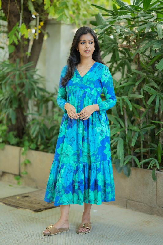 Madhuri - Premium cotton designer dress - Green & Blue