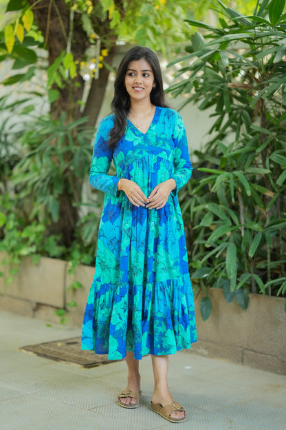 Madhuri - Premium cotton designer dress - Green & Blue