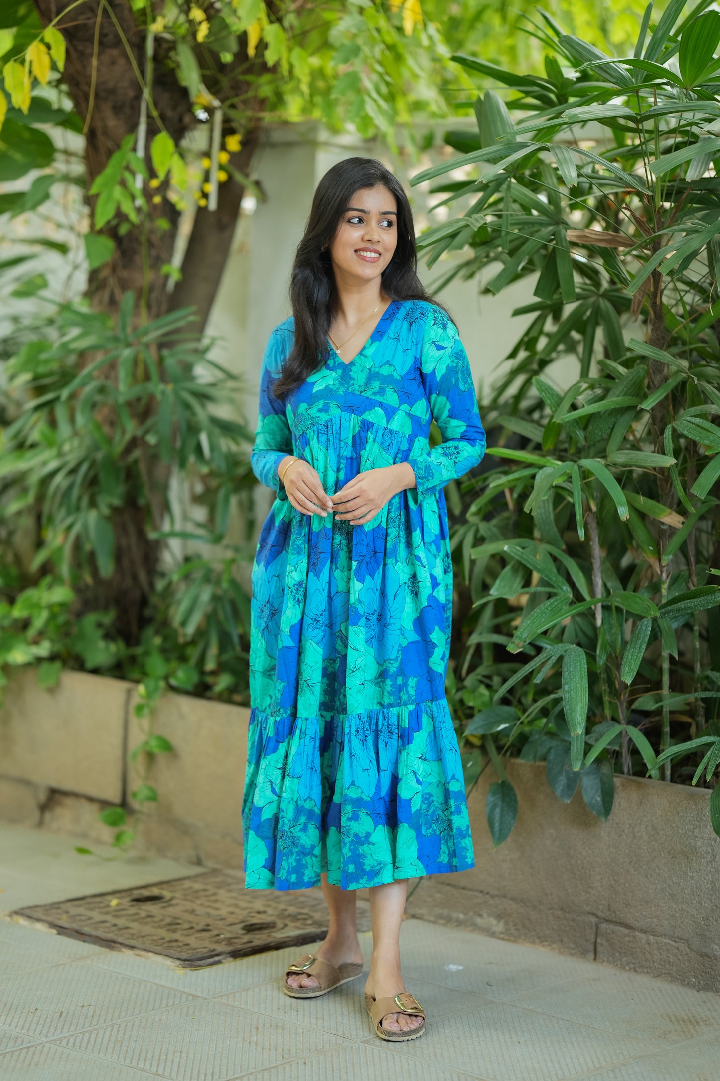 Madhuri - Premium cotton designer dress - Green & Blue