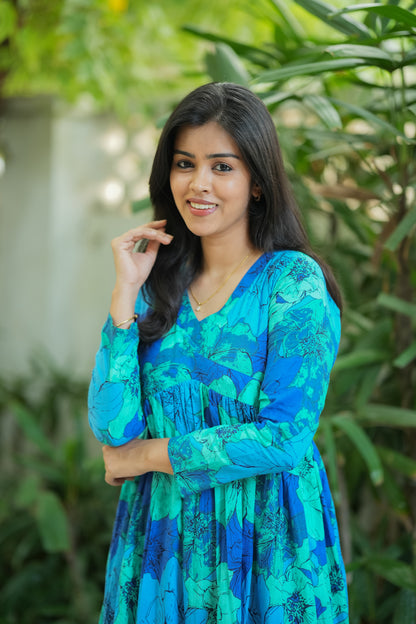 Madhuri - Premium cotton designer dress - Green & Blue