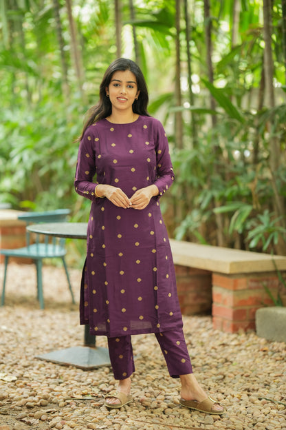 Dhrithi - Silk Cotton Coord Set - In Weaving fabric - Purple