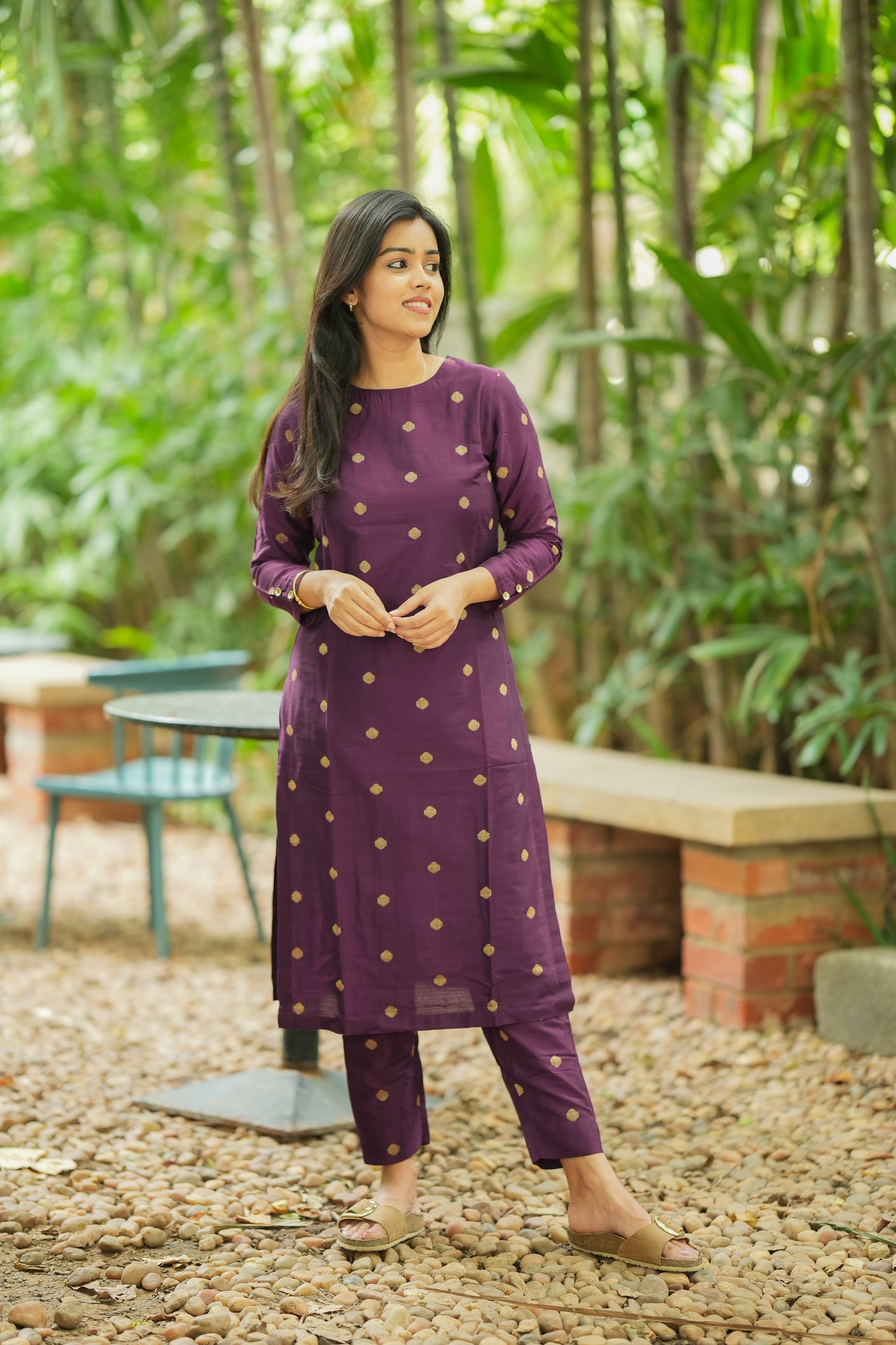 Dhrithi - Silk Cotton Coord Set - In Weaving fabric - Purple