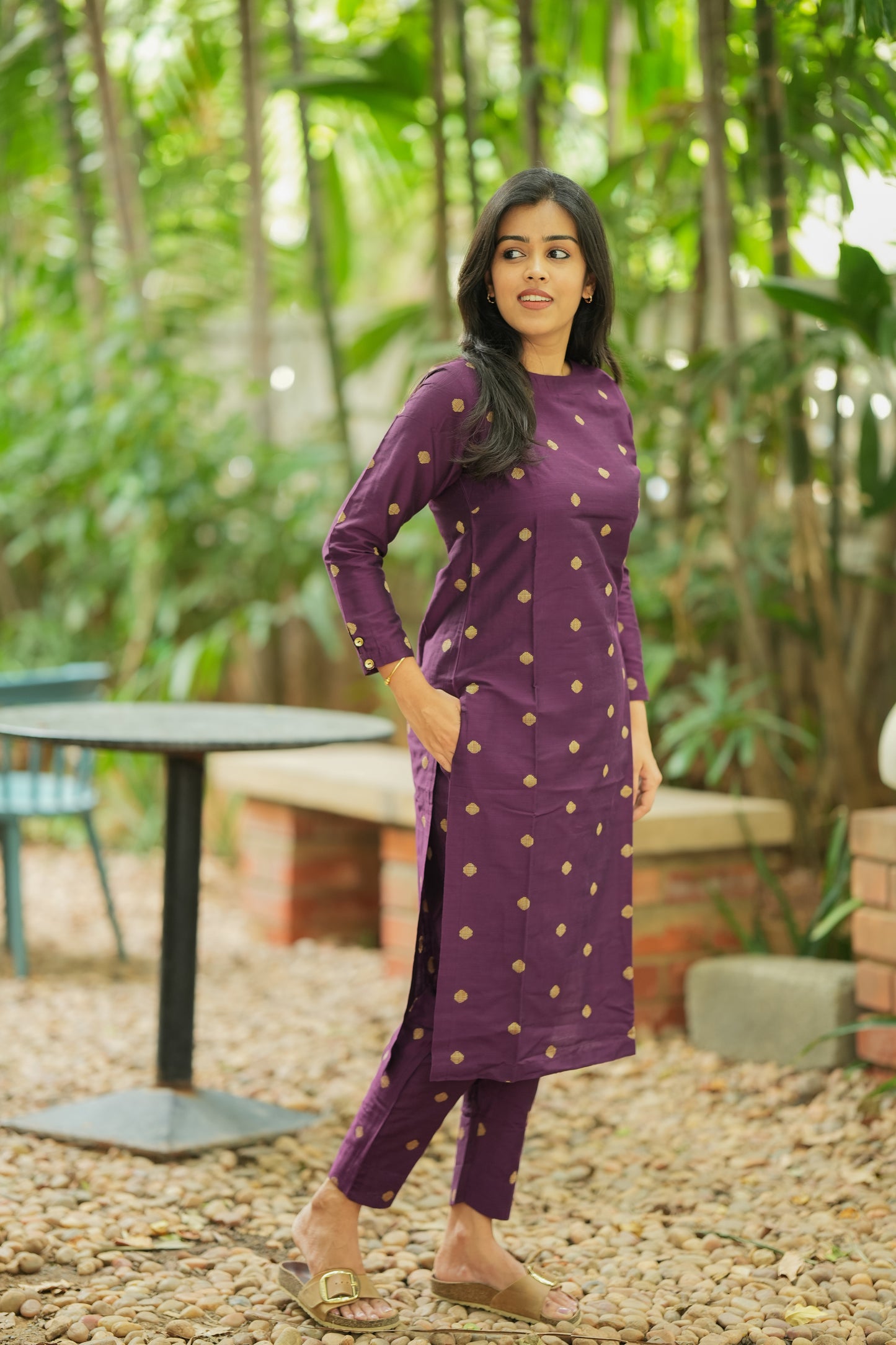 Dhrithi - Silk Cotton Coord Set - In Weaving fabric - Purple