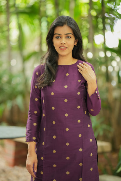 Dhrithi - Silk Cotton Coord Set - In Weaving fabric - Purple