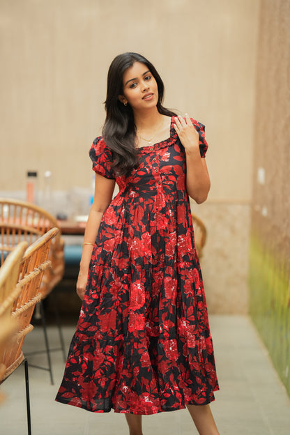 Kruthi - Premium cotton designer dress - Black and Red