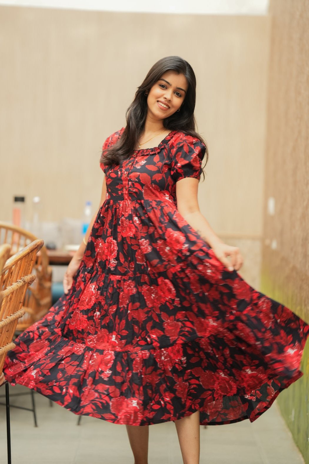 Kruthi - Premium cotton designer dress - Black and Red