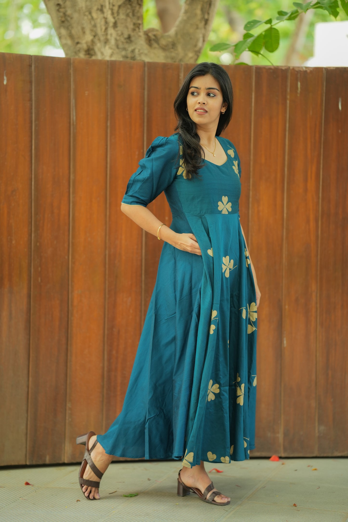 Adrita - Rama Color Silk cotton Long Gown