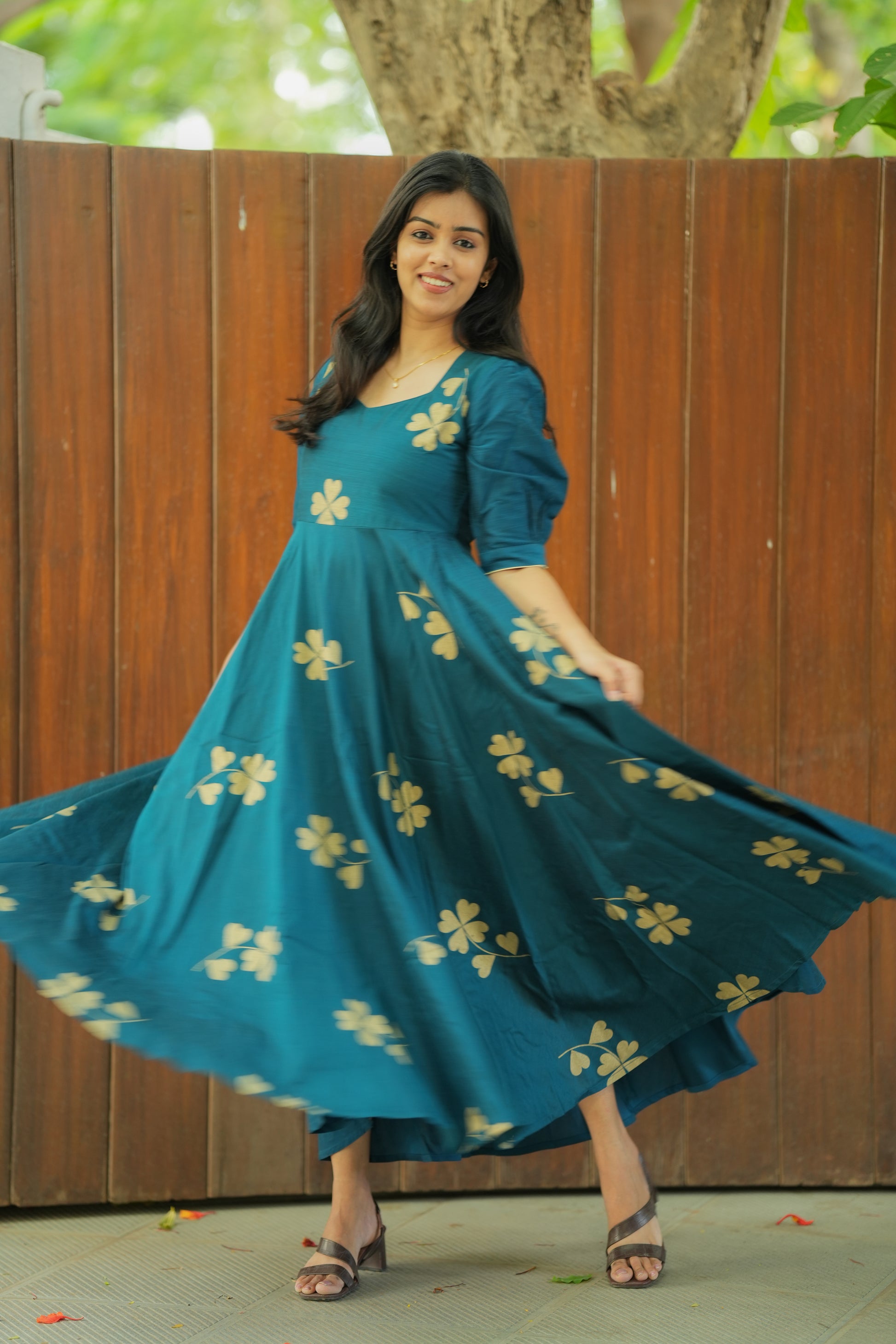 Adrita Rama Color Silk cotton Long Gown