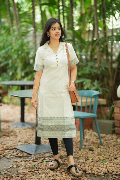 Hamsa - Pure Handloom Cotton Kurti - Beige