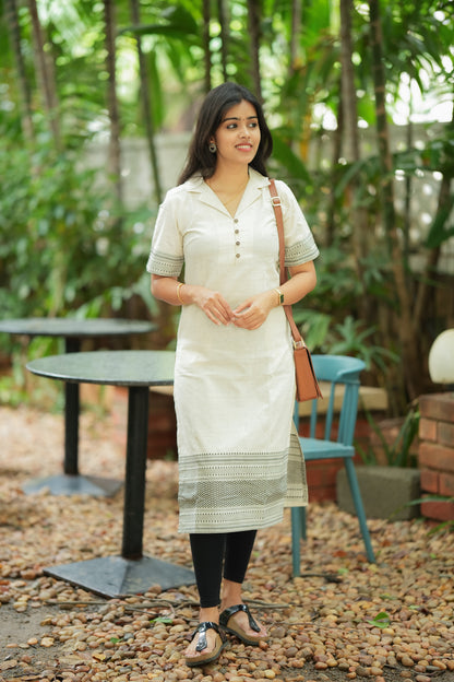 Hamsa - Pure Handloom Cotton Kurti - Beige