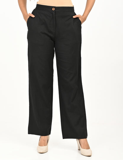 Classic Zip-Front Cotton Pants - Black