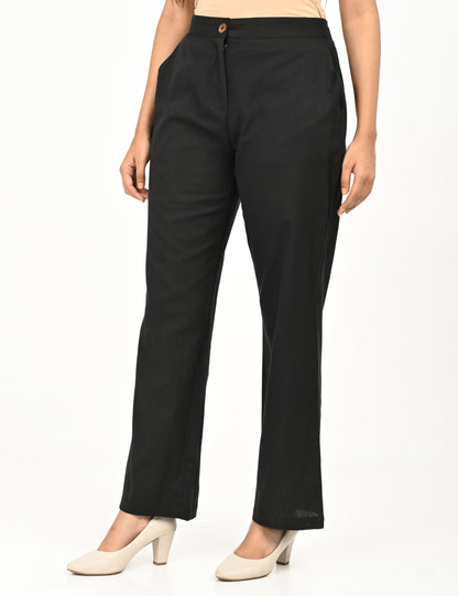 Classic Zip-Front Cotton Pants - Black
