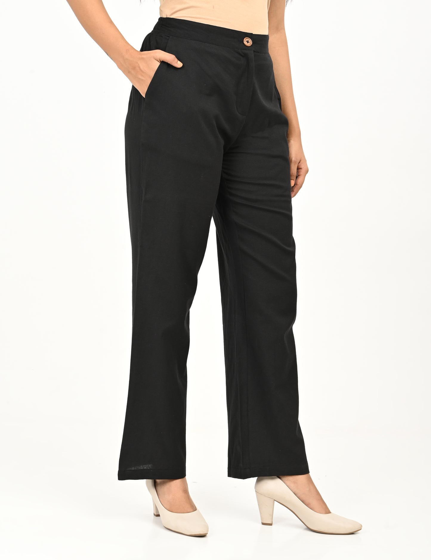 Classic Zip-Front Cotton Pants - Black