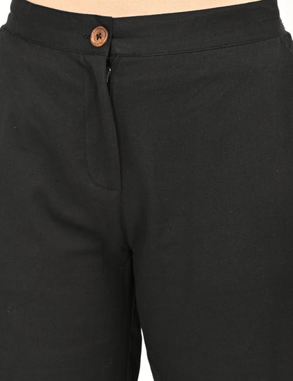 Classic Zip-Front Cotton Pants - Black