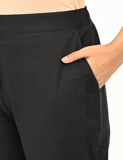 Classic Zip-Front Cotton Pants - Black