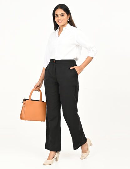 Classic Zip-Front Cotton Pants - Black