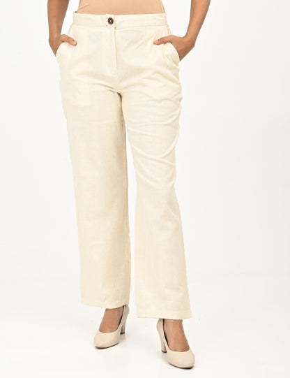 Classic Zip-Front Cotton Pants - Biege