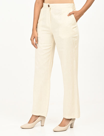 Classic Zip-Front Cotton Pants - Biege