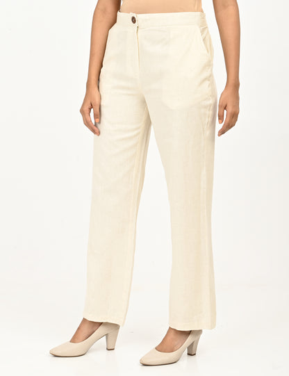 Classic Zip-Front Cotton Pants - Biege