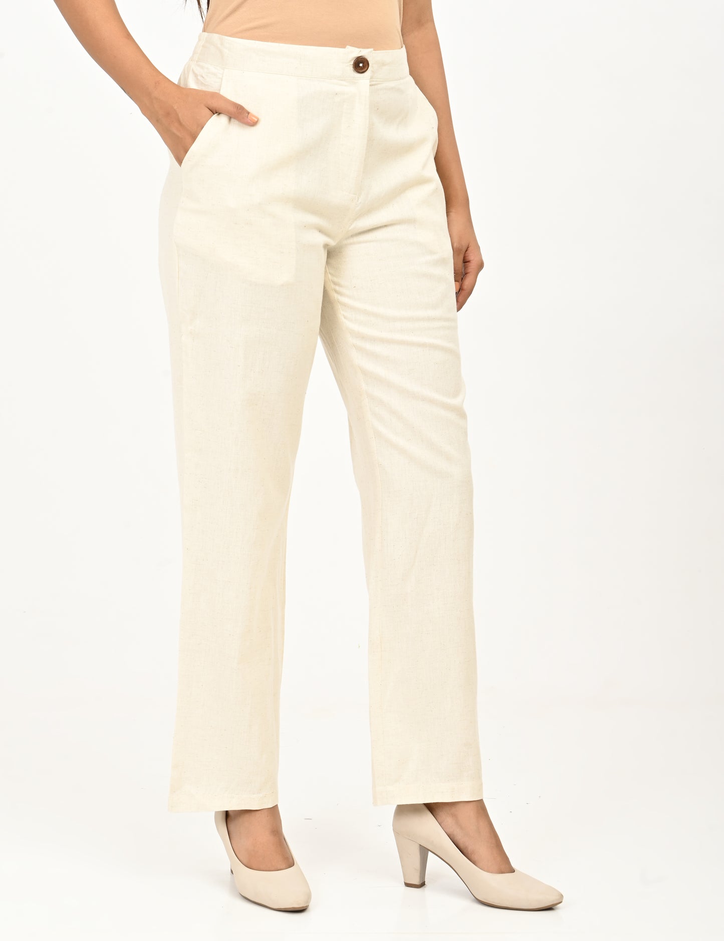 Classic Zip-Front Cotton Pants - Biege