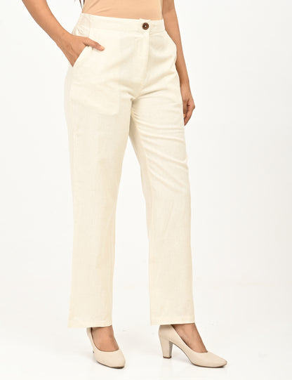 Classic Zip-Front Cotton Pants - Biege