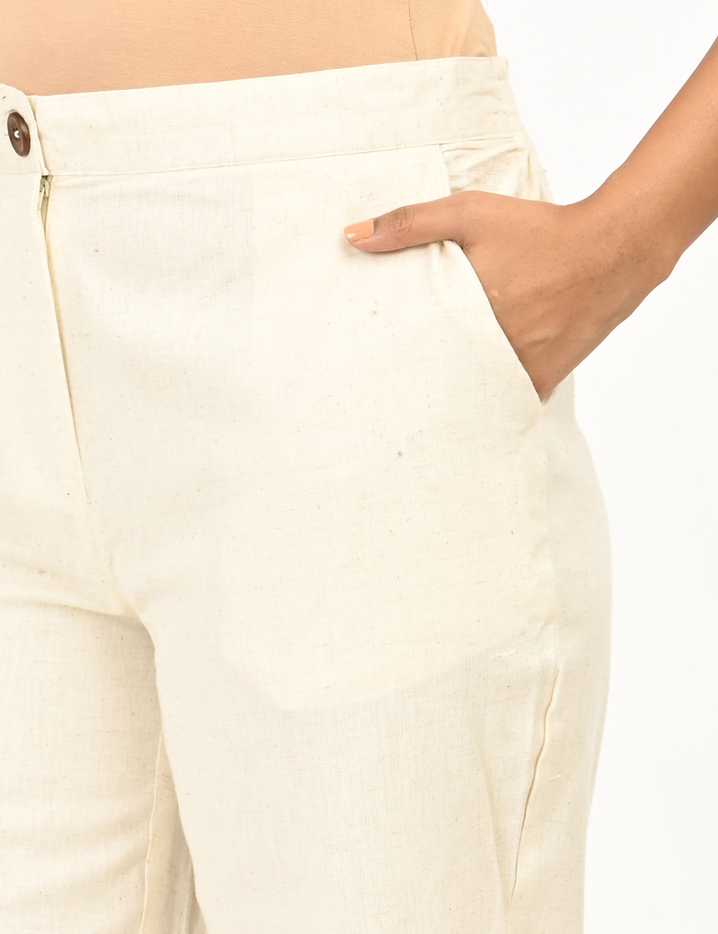 Classic Zip-Front Cotton Pants - Biege