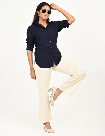 Classic Zip-Front Cotton Pants - Biege