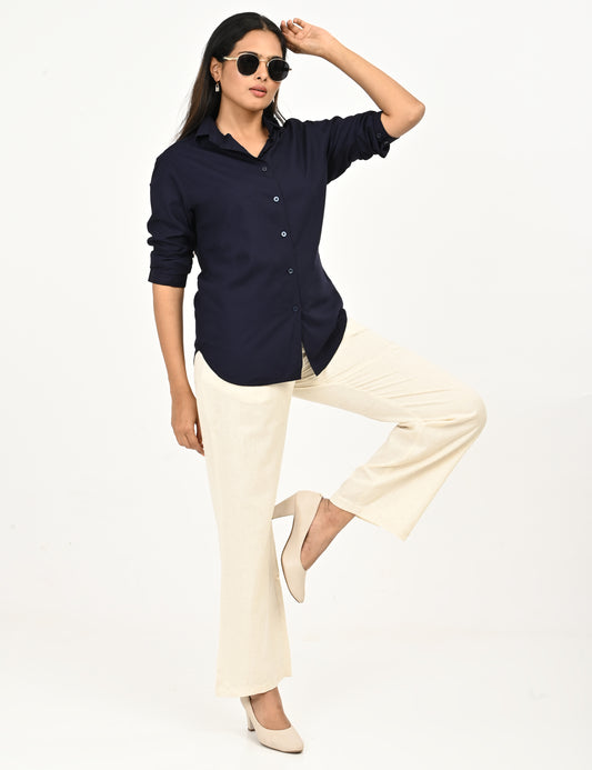 Classic Zip-Front Cotton Pants - Biege