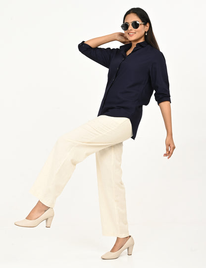 Classic Zip-Front Cotton Pants - Biege