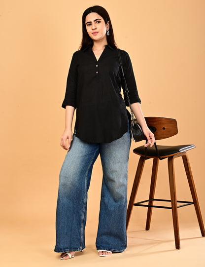 Cotton Solid Short top - Black