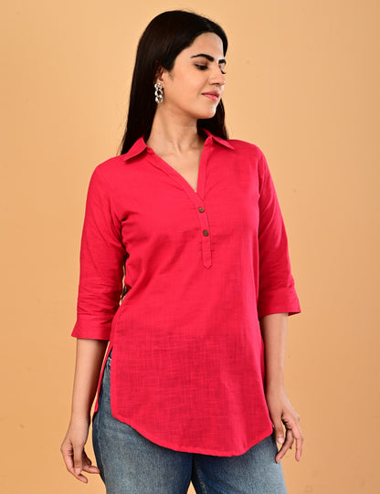 Cotton Solid Short top - Pink