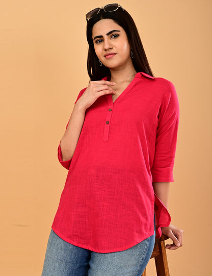 Cotton Solid Short top - Pink