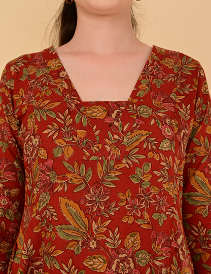 Aramya Terracotta Red Premium Cotton Coord Set