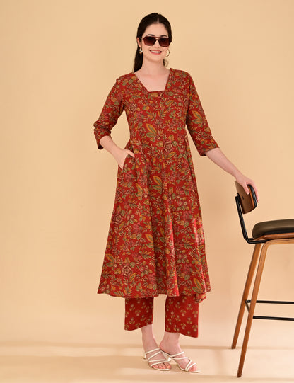 Aramya Terracotta Red Premium Cotton Coord Set
