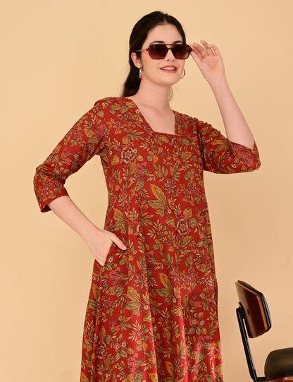 Aramya Terracotta Red Premium Cotton Coord Set