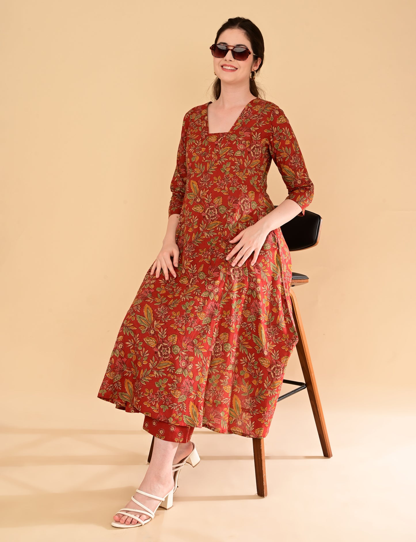 Aramya Terracotta Red Premium Cotton Coord Set