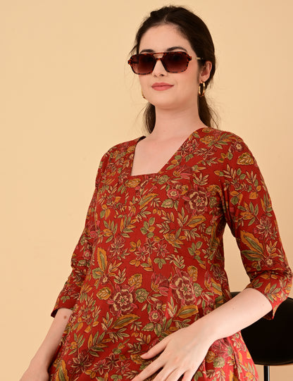 Aramya Terracotta Red Premium Cotton Coord Set