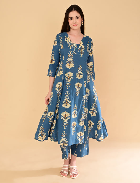 Aramya Indigo Ikat Premium Cotton Coord Set
