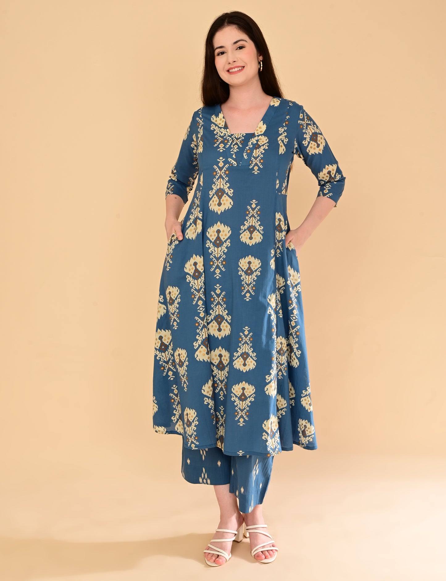 Aramya Indigo Ikat Premium Cotton Coord Set
