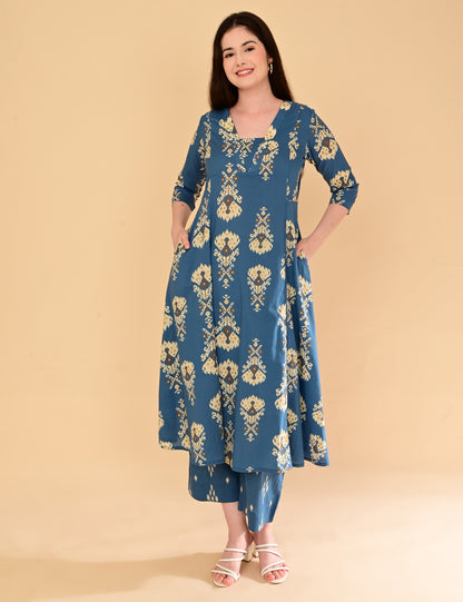 Aramya Indigo Ikat Premium Cotton Coord Set