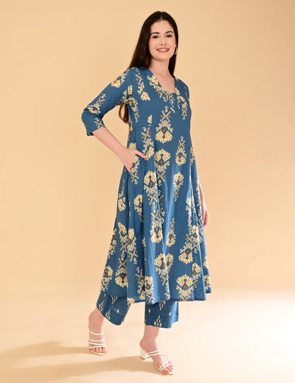 Aramya Indigo Ikat Premium Cotton Coord Set