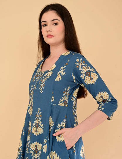Aramya Indigo Ikat Premium Cotton Coord Set
