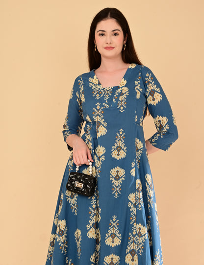 Aramya Indigo Ikat Premium Cotton Coord Set