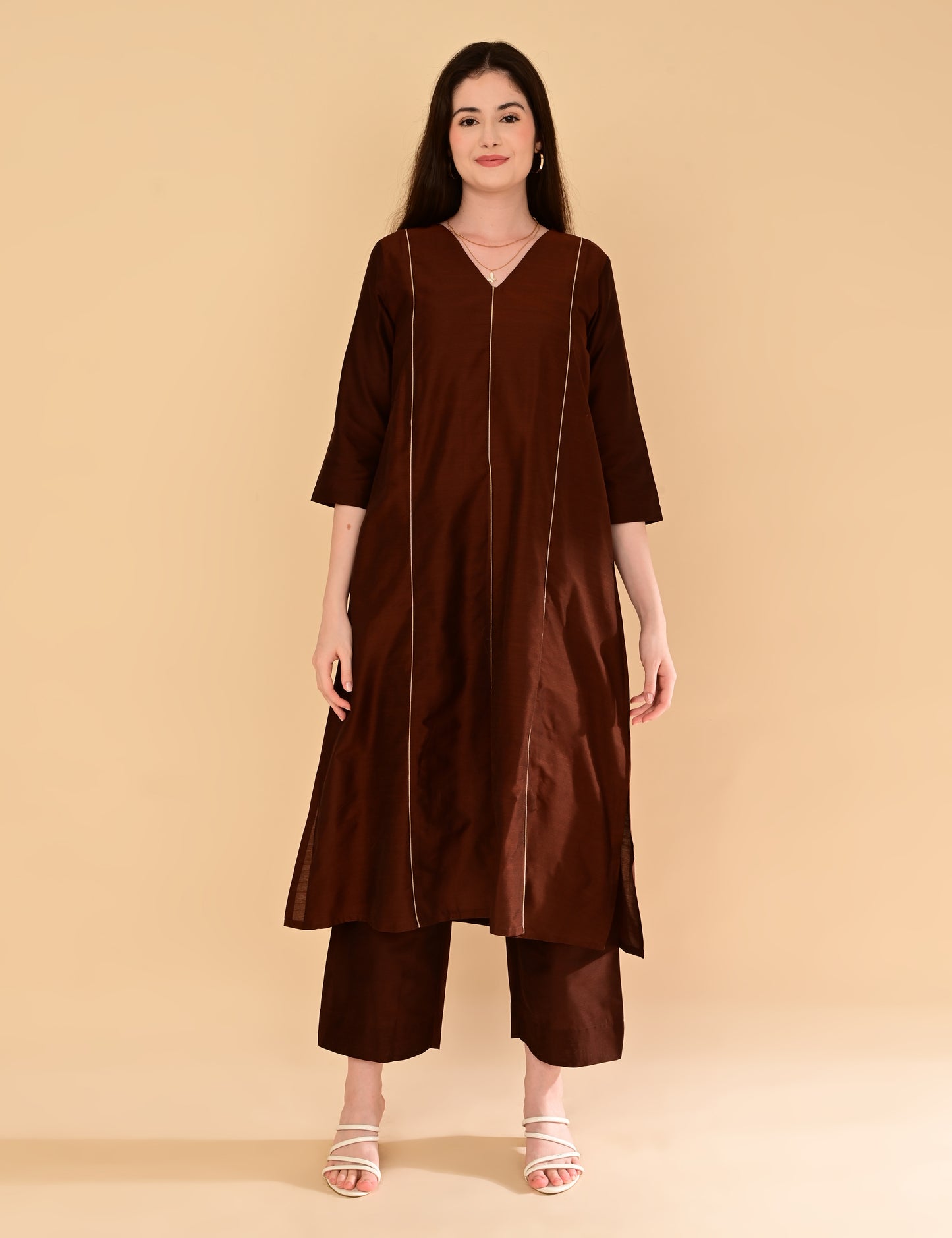 Ira Luxe Brown Silk Cotton Set