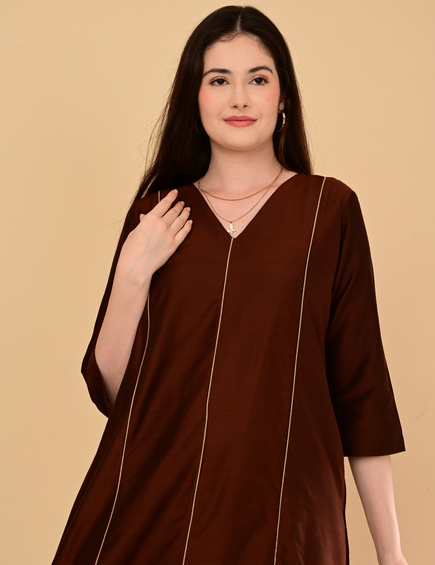 Ira Luxe Brown Silk Cotton Set
