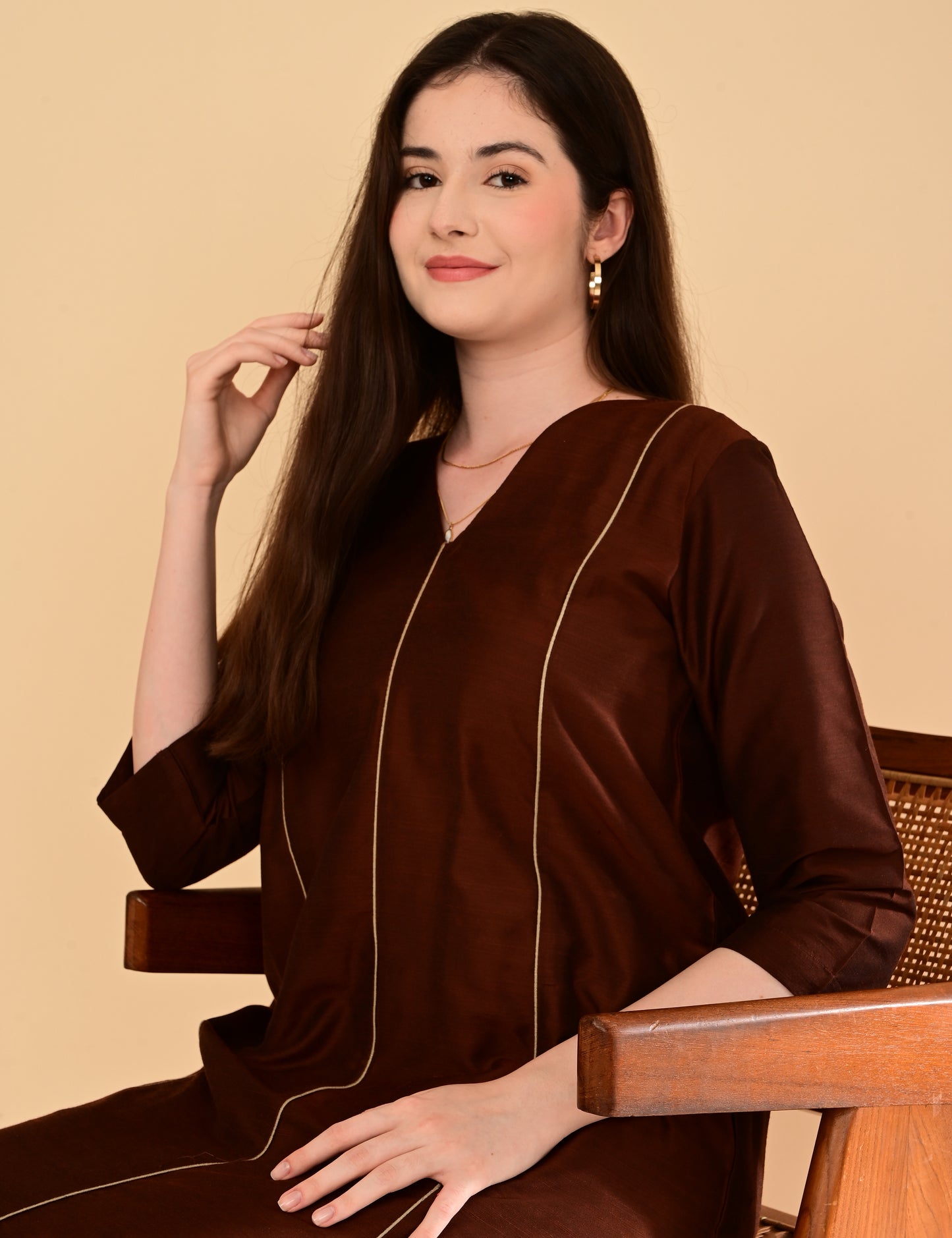 Ira Luxe Brown Silk Cotton Set