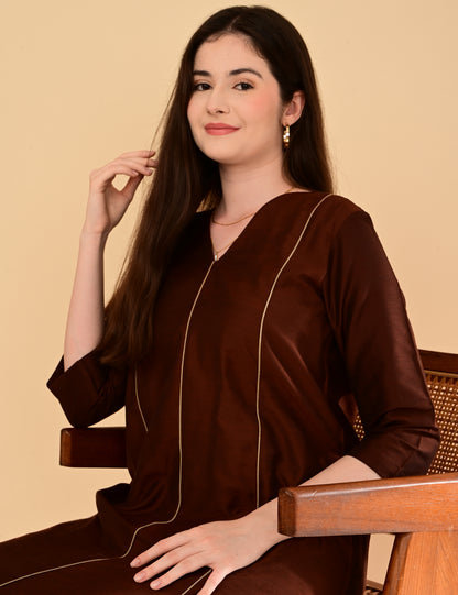Ira Luxe Brown Silk Cotton Set
